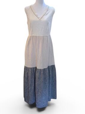 Joie Linen Maxi Dress Colorblock Embellished Minimalist Coastal Size Small